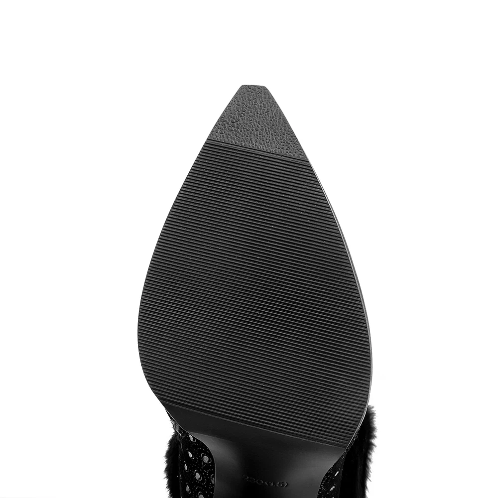 Женские ботильоны из натуральной бычьей кожи Зимние на высоком каблуке с острым