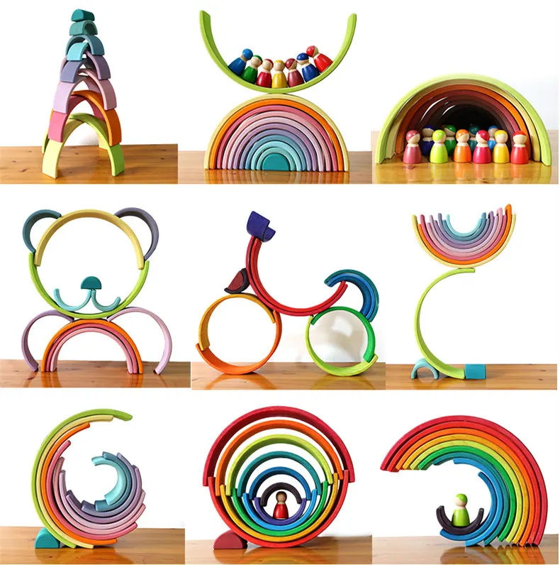 

Dropshipping Large Rainbow Blocks/Semicircle Building Blocks Baby Gift Pegdolls Geometric Wooden Toys For Kids Education