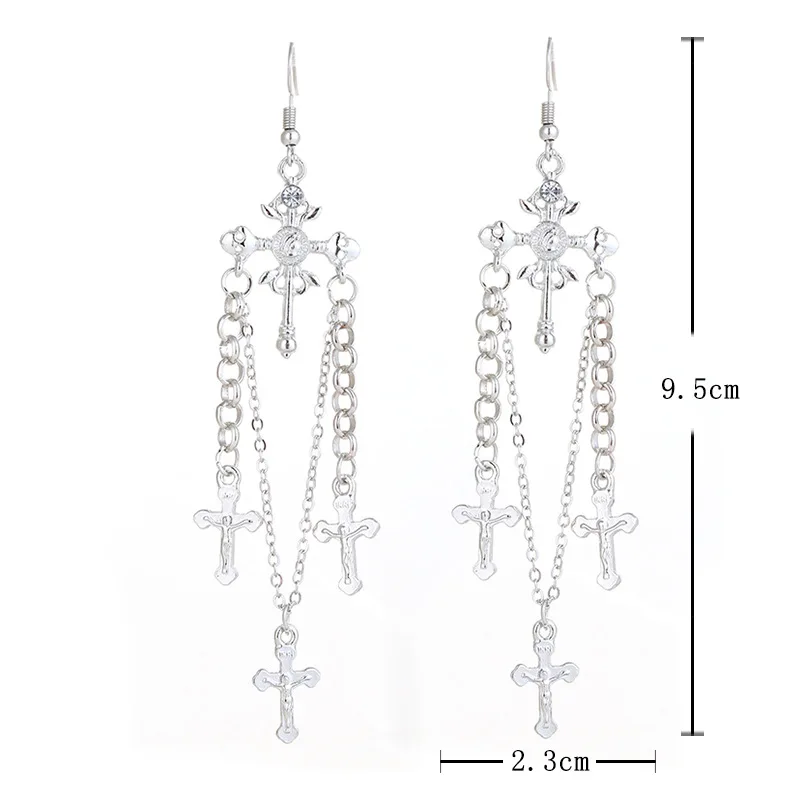 Design cross earrings 3 tassel pendant ladies punk fashion bohemian long 2019 European and American new |