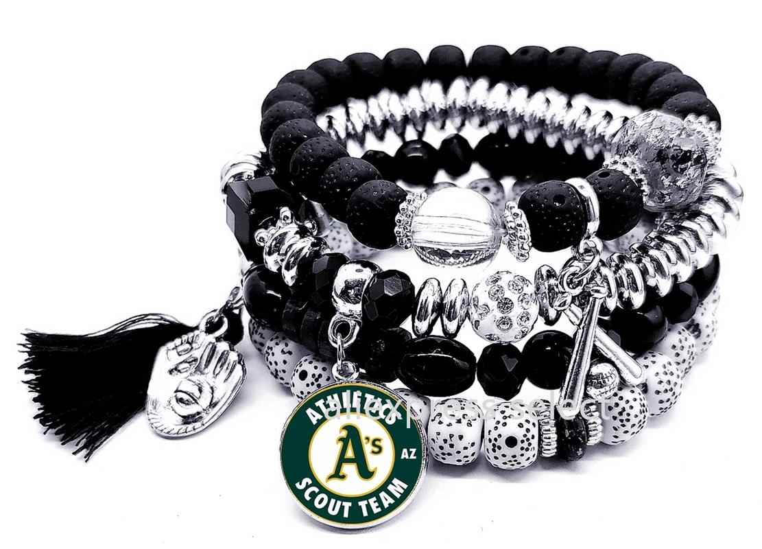 

Оклендская атлетика, браслет с подвесками в виде бейсбола, подвеска «сделай сам», кисточка, любовь, Набор браслетов в богемном стиле, бисерн...