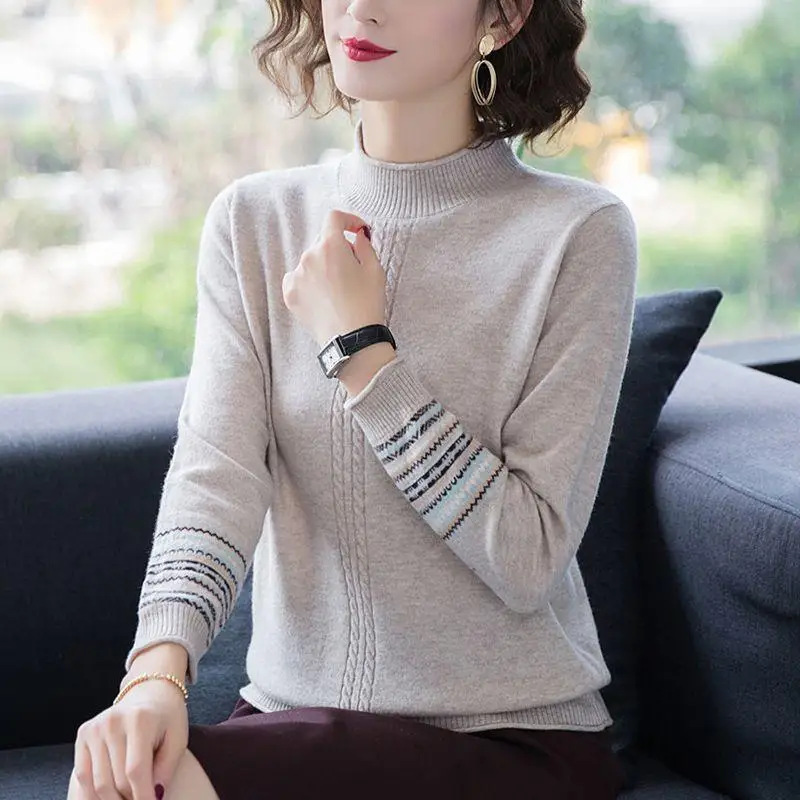 

Fall/winter Women's Wool Sweater New Hit Color Half High Neck Trend Ladies Pullover Loose Inner Knit All-match Blouse Leisure