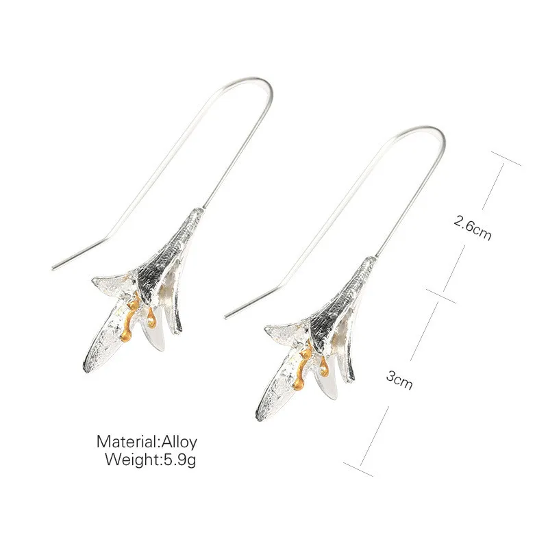 2019 Ladies Lily Silver Plated Drop Earrings Simple Elegant Lotus Long Women Vintage Orchid Fashion SY5192 | Украшения и