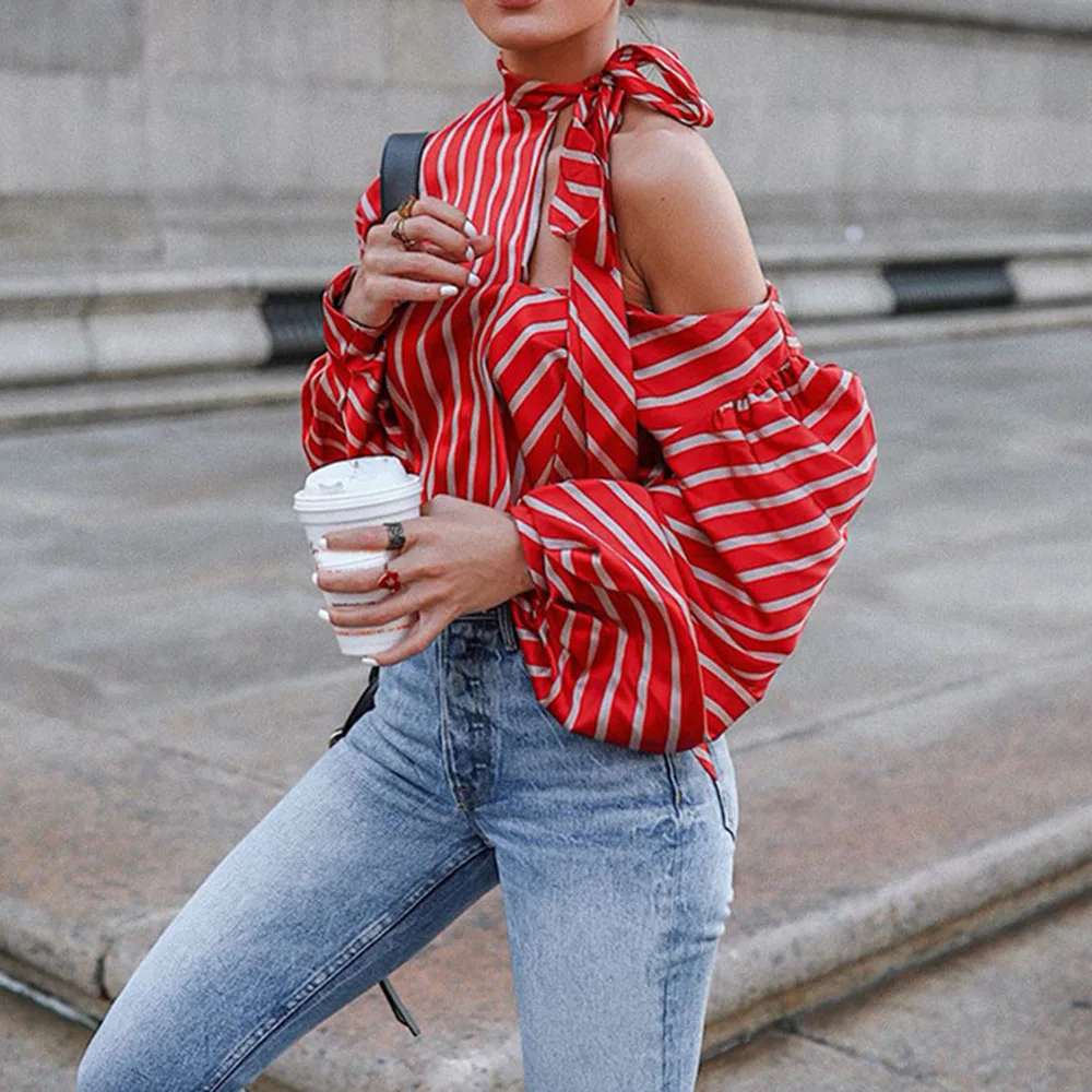 Весна 2020 женская одежда рубашка с длинным рукавом сексуальная открытыми плечами