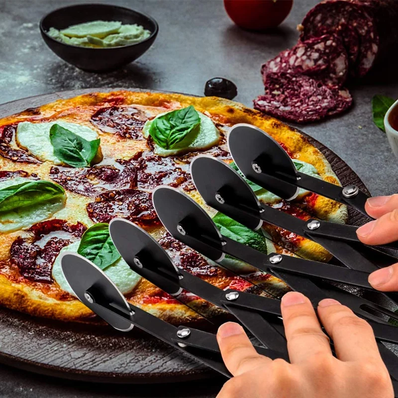 

5 Wheel Pastry Cutter, Stainless Steel Pizza Cutter, Expandable Pizza Slicer Multi-Round Pastry Knife Baking Cutter