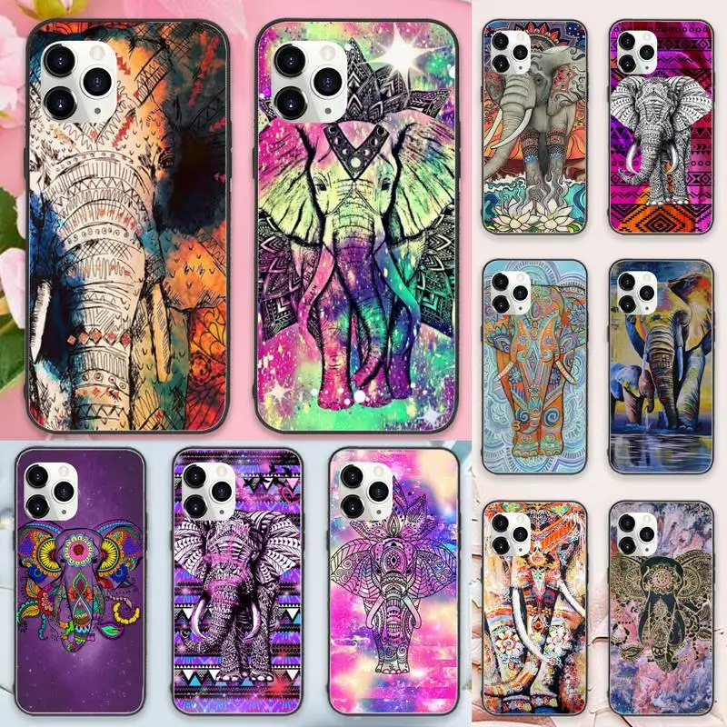 

Totem Elephant Aztec indian Flower Phone Case For iphone 12 11 13 7 8 6 s plus x xs xr pro max mini