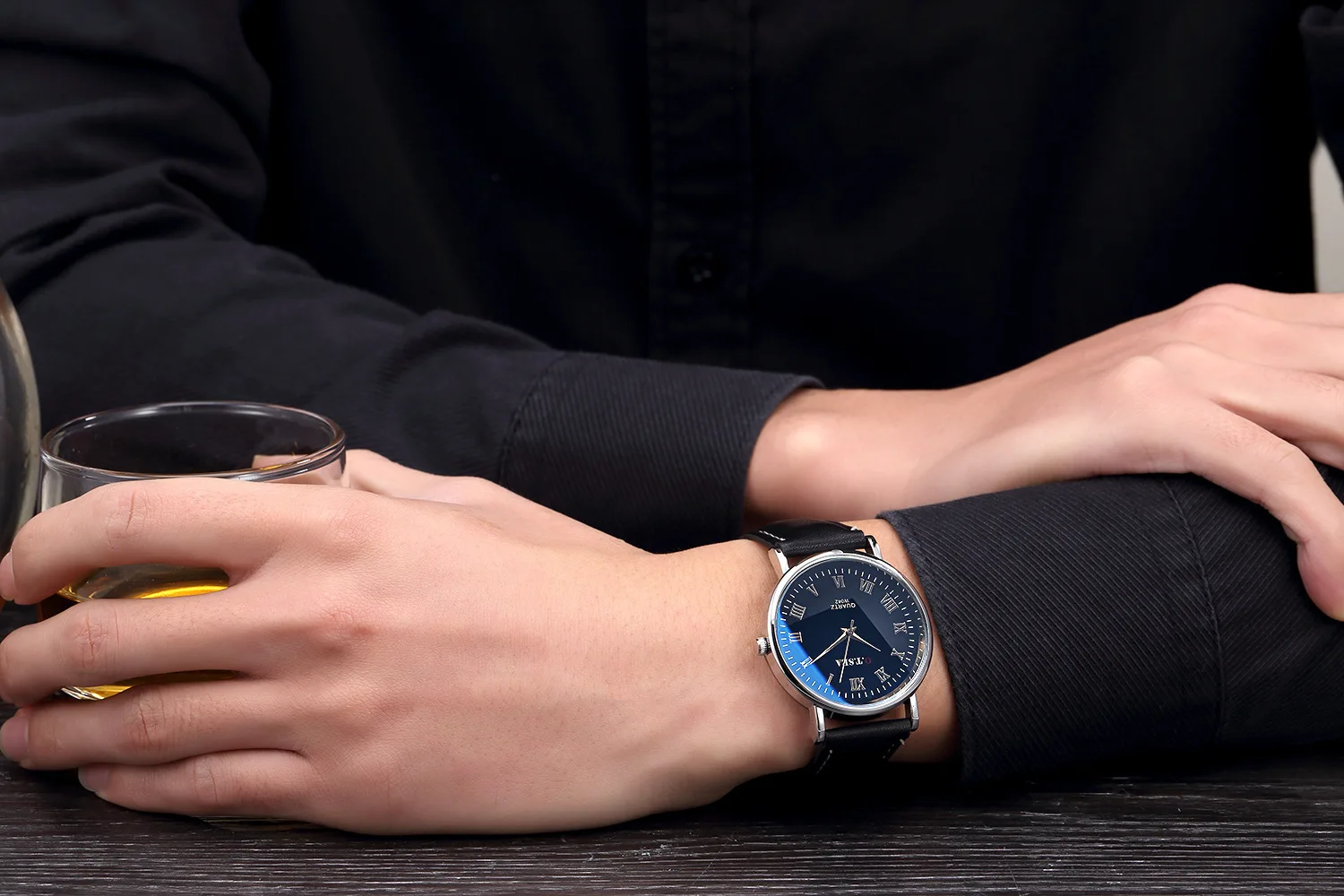 Модные мужские кварцевые часы с хронографом спортивные синим стеклом лучший