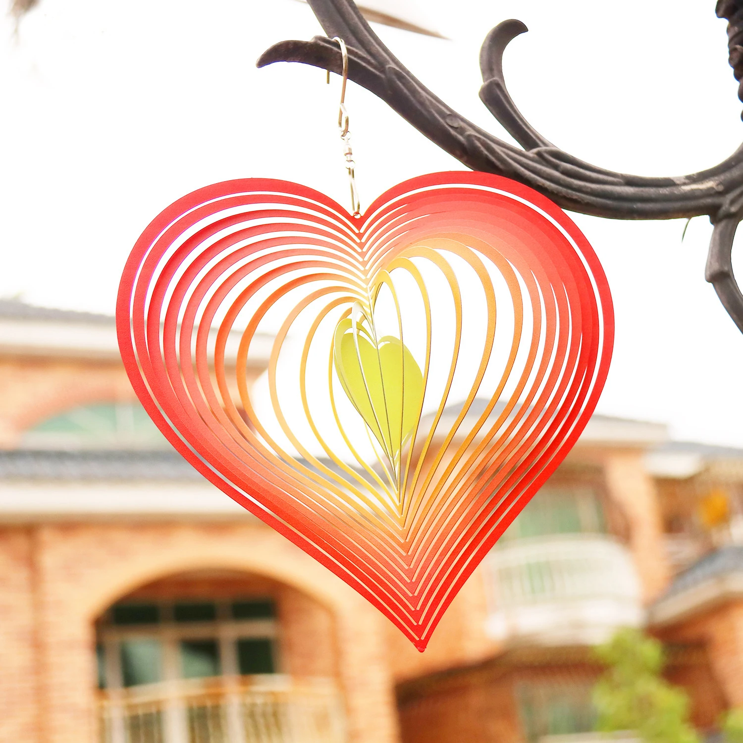 

Love Heart Wind Spinner Stainless Steel Acrylic Rotating Wind Chime Hang Decoration Ornament Garden Porch Balcony Room Decor
