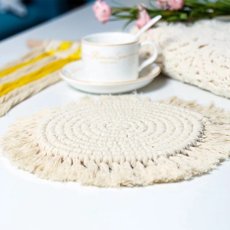 Bohemian Cup Mat Heart Shape Tablecloth DIY Placemat Non-Slip Insulated Table Protector Pad Kitchen Accessories |