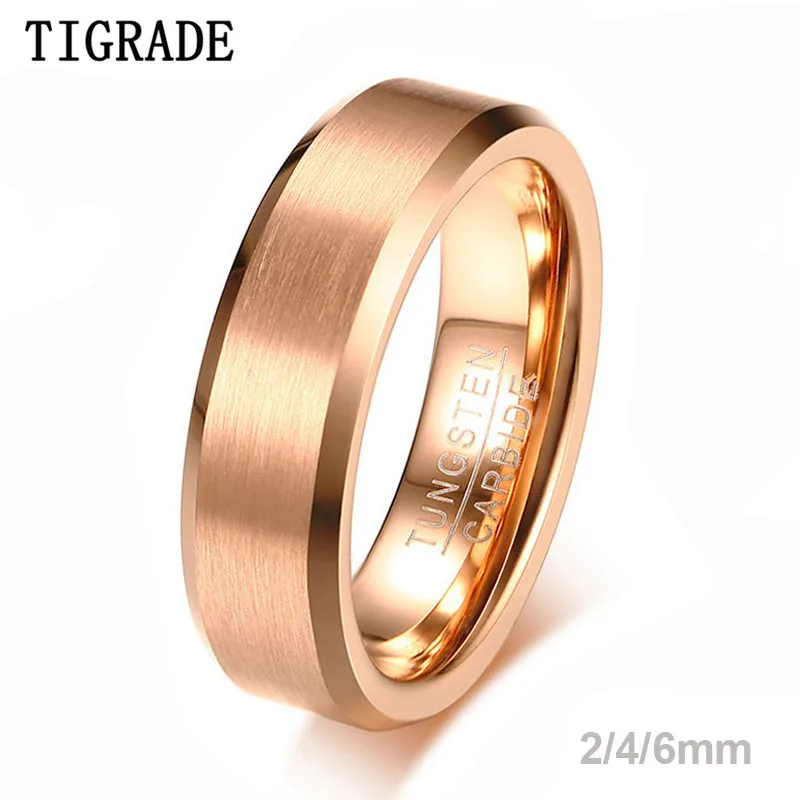 

TIGRADE Rose Gold Color Tungsten Ring 2/4/6 Brushed Men Women Wedding Band Engagement Rings For Male Female Couple Jewelry