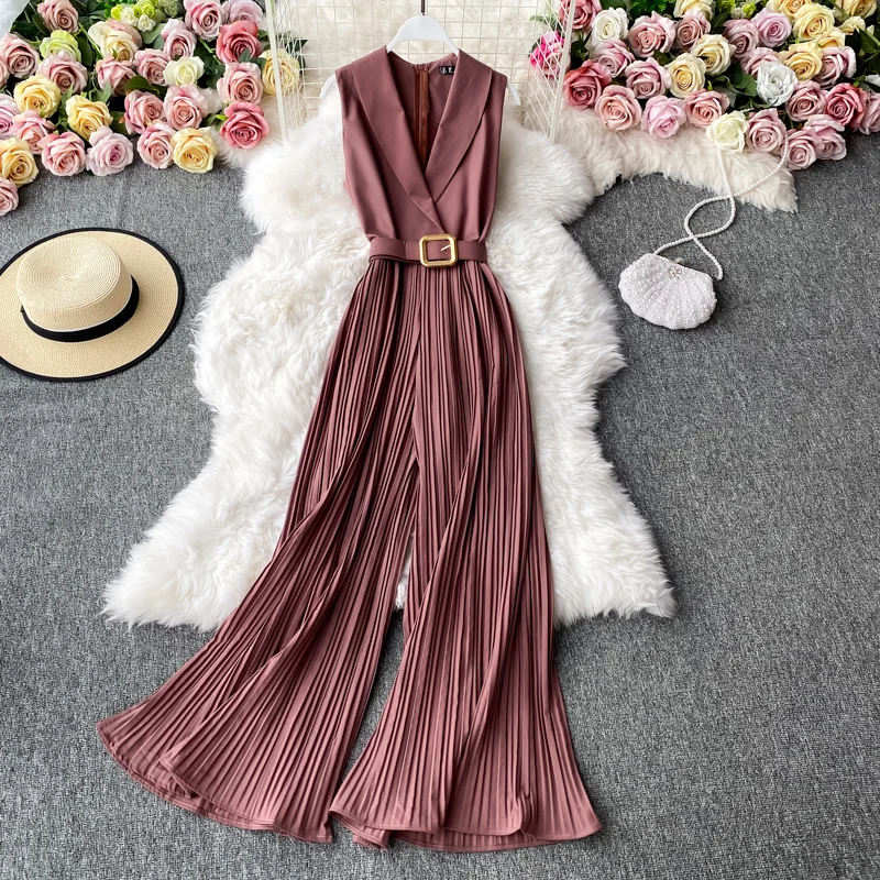 

Amolapha Women Summer High Waist Belted Wide Leg Jumpsuits Fashion Notched Collar Rompers Office OL Work Wear Formal Playsuits