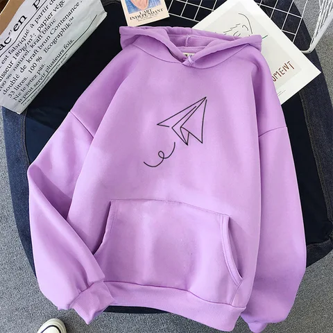 Women Oversized Pullovers Harajuku Winter Hoodied Sweatshirt Paper Airplane Print Hoodies Femal Loose Casual Streetwear Clothes