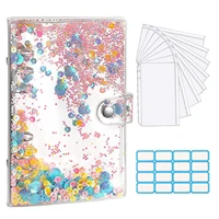 a6 clear pvc 6 ring notebook budget binder cover with sequinsrefillable 8pcs binder envelope pockets self adhesive label