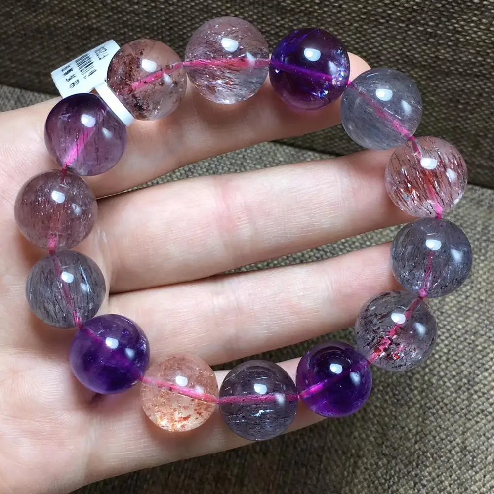 Натуральный браслет Super Seven 7 Lepidocrocite круглые бусины из кварца с рутилированным