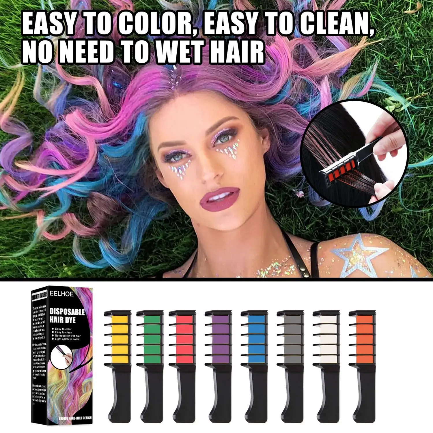 Модный Цветной s Мини одноразовый Мел для волос цветная расческа наборы