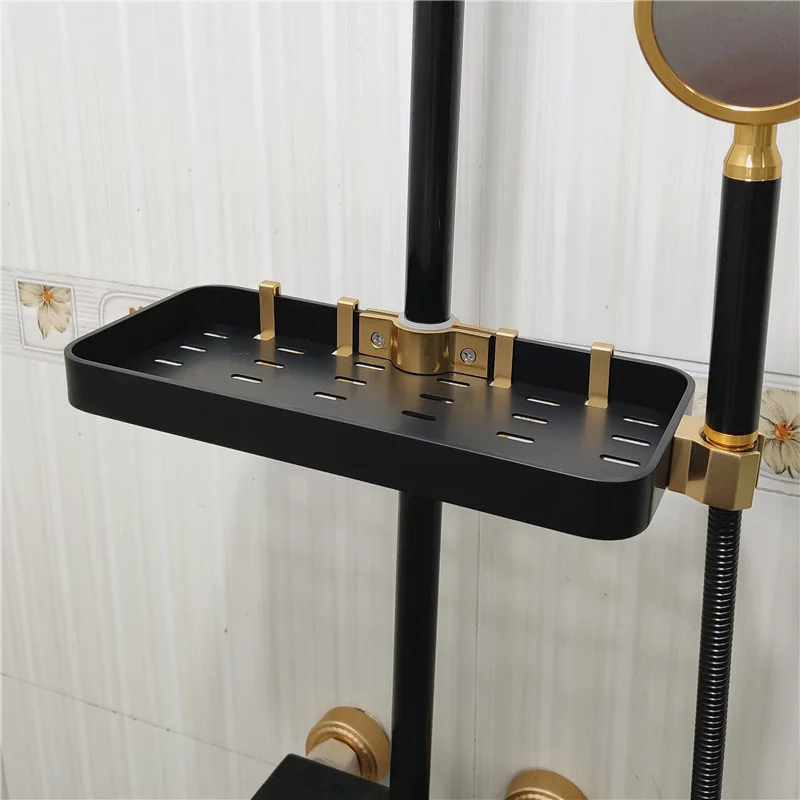 blackgold Беспробиваемый лоток ванная комната стойка Алюминиевая душевая трубка лоток полка с крючками J99Store - Цвет: blackgold
