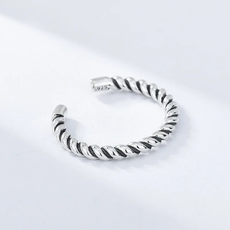 

S925 Sterling Silver Hemp Ring Vintage Silver Ring For Women Delicate Ring Gothic Wedding Party Fine Jewelry Gift