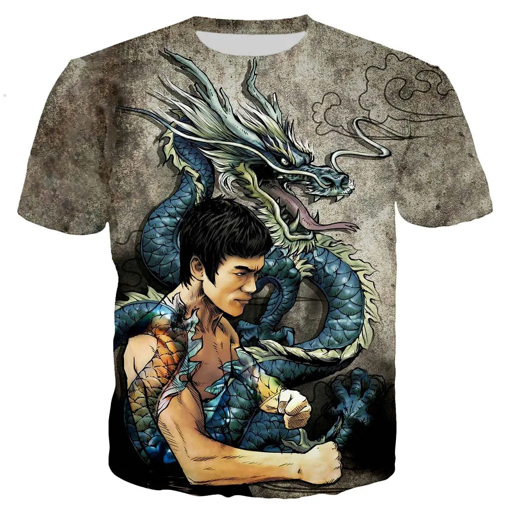 

2021 Summer New Style Bruce Lee New Fashion Cool 3D Printing Male T-shirt Casual Style Street National Hero Top