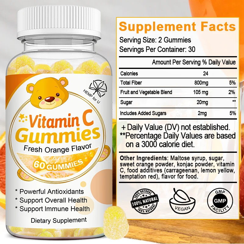 

HFU VitaminC Gummies Anti-aging Whitening Beauty Improve Rough Skin Protect the Liver Improve Immunity Daily VC Nutrition Snacks