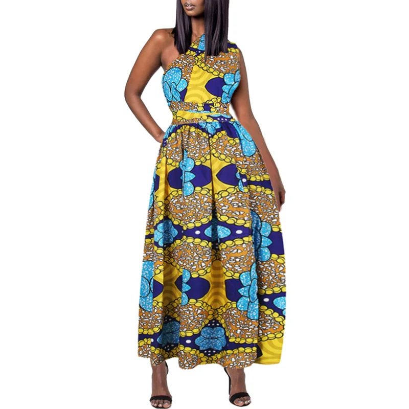 Женское платье макси с Африканским принтом летнее винтажное богемное разрезом
