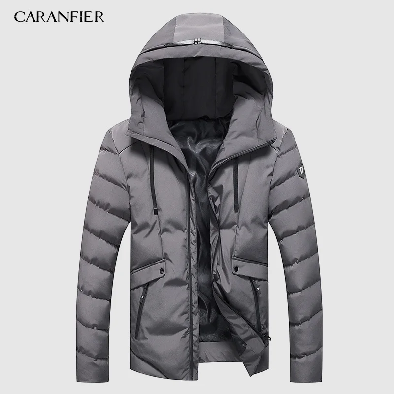 CARANFIER парка Мужская s модная мужская зимняя куртка пальто с капюшоном теплое