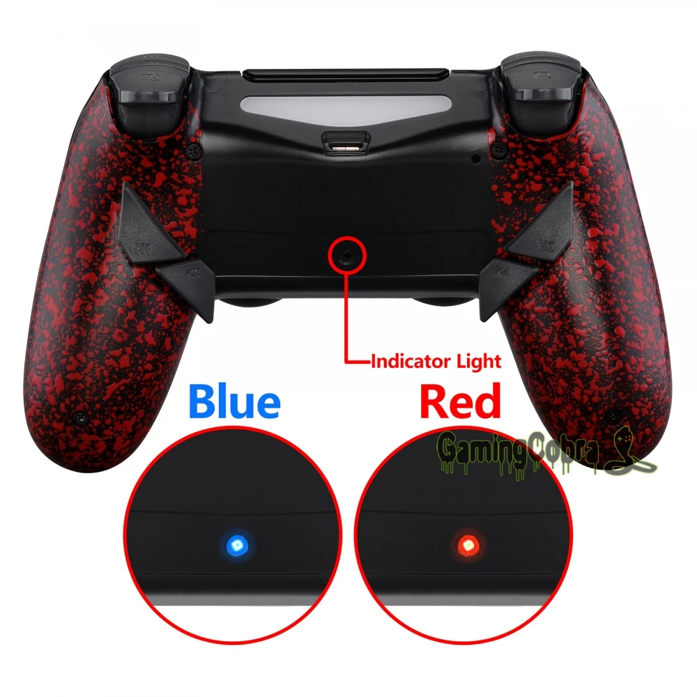 Текстурированная Красный рассвет программируемый Remap комплект для PS4 тонкий поляризационный фильтр Pro контроллер JDM 040/050/055 w/изготовленные на заказ задняя крышка в виде ракушки и 4 и пуговицами на спине