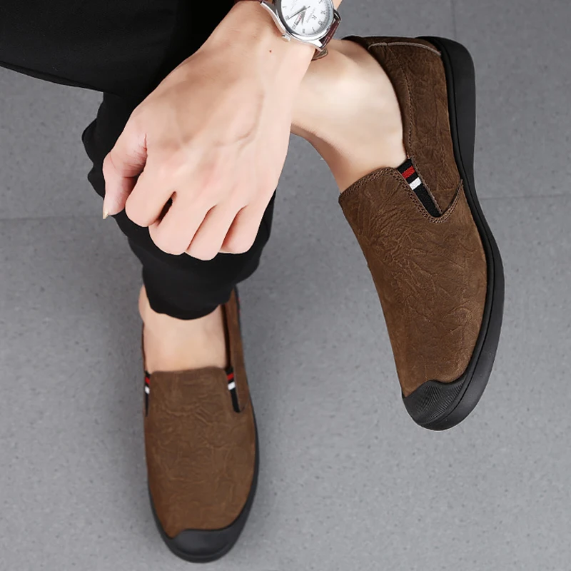 Мужские туфли из натуральной кожи коричневые или черные Лоферы без застежки на