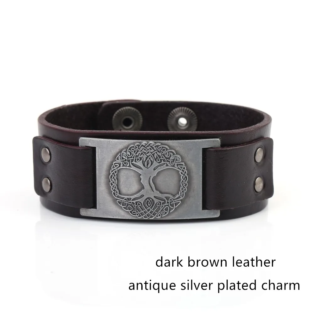 Dark brown Dawapara, кожаный браслет в стиле панк, винтажный, древо жизни, сигил, очаровательные ювелирные изделия, скрытая регулируемая застежка, подарки для мужчин/женщин - Окраска металла: Dark brown