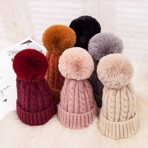 Fashion Winter Women's Hat Warm knitted Beanies Hats For Women Girl Skullies Beanies Caps Pom pom Ha in USA (United States)