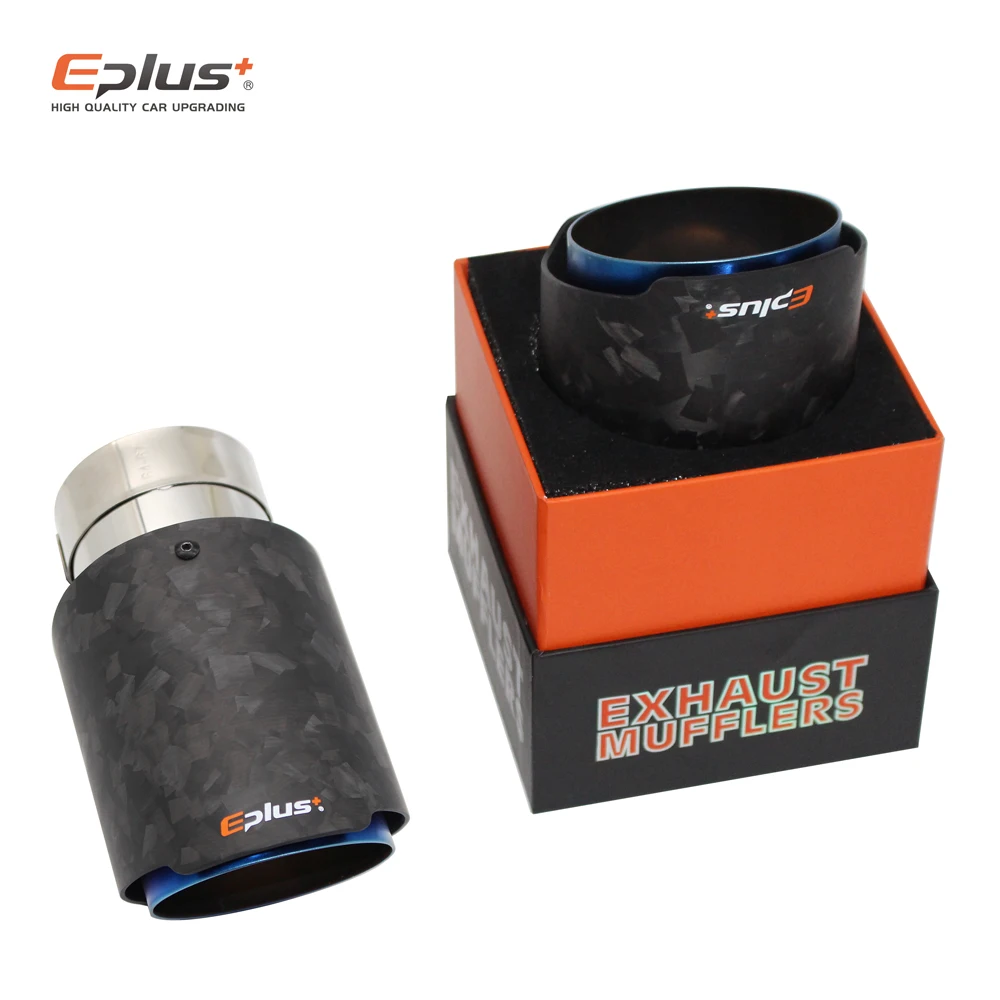 EPLUS Car Matte Scattered Pattern Carbon Fiber Muffler Tip Exhaust System Pipe Mufflers Nozzle Universal Straight Stainless Blue |