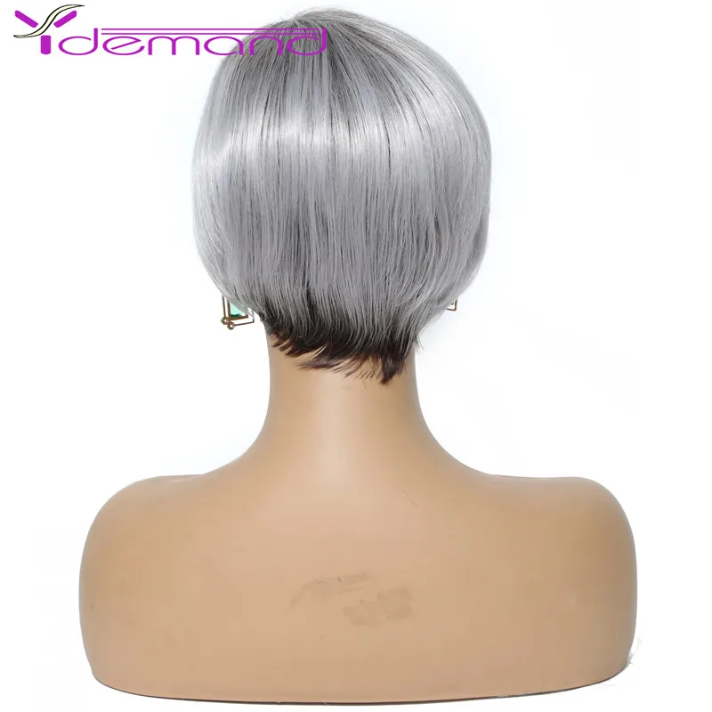 Y Demand 5.5 Inch Short Pixie Cut Wig Ombre Grey Straight Color Synthetic Hair Wigs Fashion Style For White Women Cosplay Wigs
