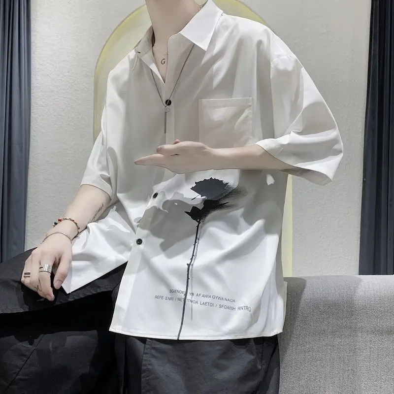 

2021 Summer Men's Loose Hawaiian Printing Shirt Short Sleeve Shirt Camisa Masculina French Cuff Mens Fashion Shirts M-5XL