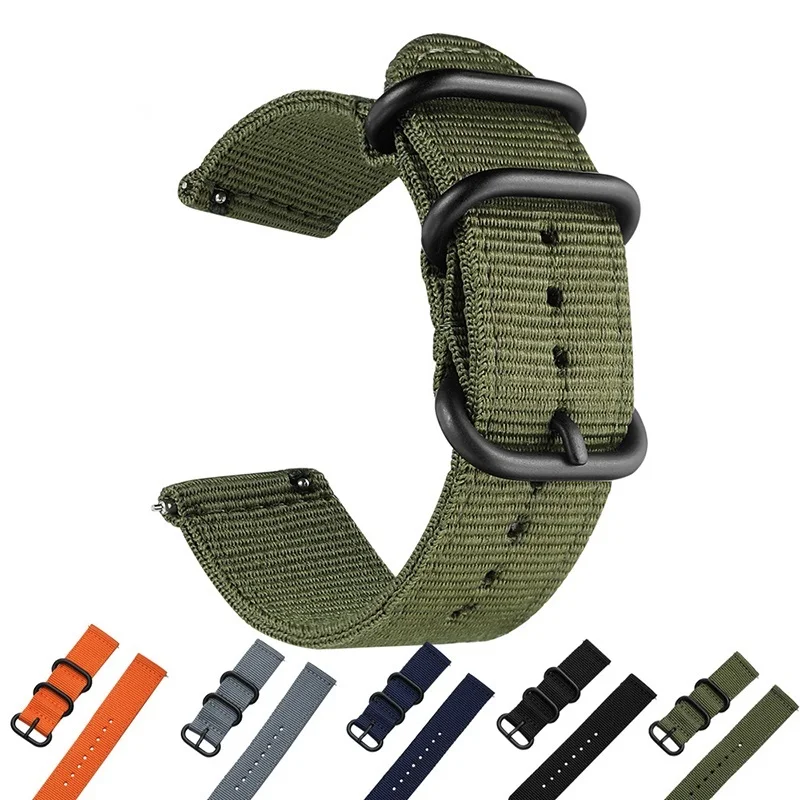 

Ремешок нейлоновый для наручных часов, модный простой сменный Браслет в полоску, с пряжкой 5 колец, черный, 20 мм 22 мм 24 мм, аксессуары для часо...