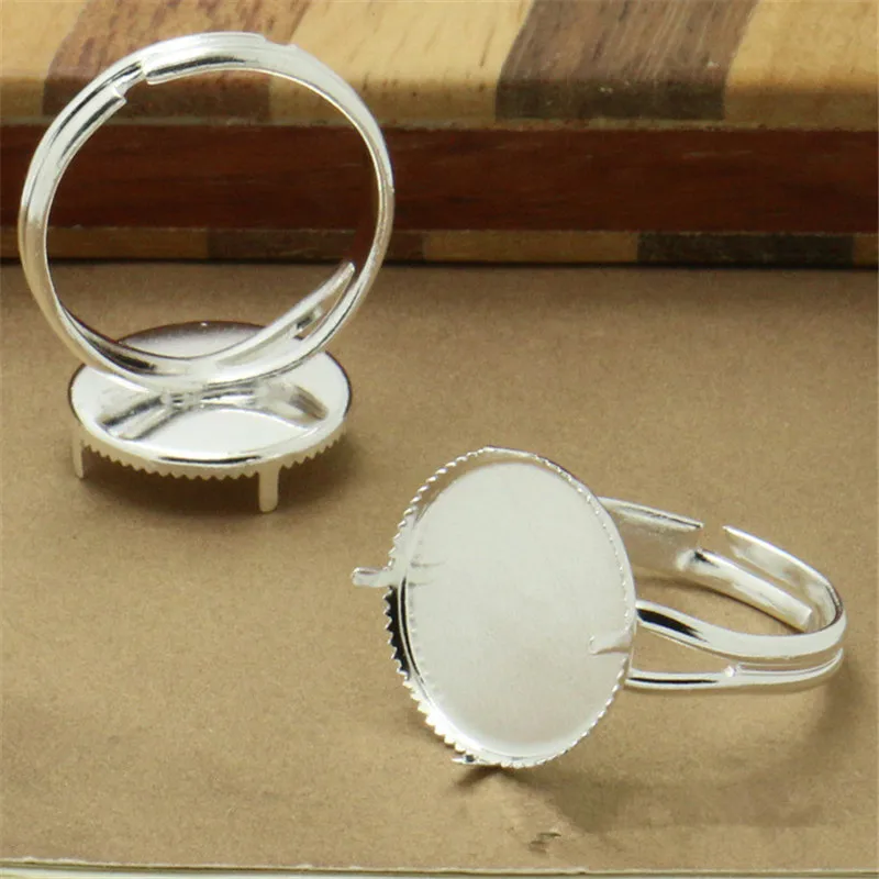 

10pcs Adjustable Silver Color Rings Cabochon Settings 14mm Round Cabochon Blank Base Bezel Trays Claw Rings DIY Findings