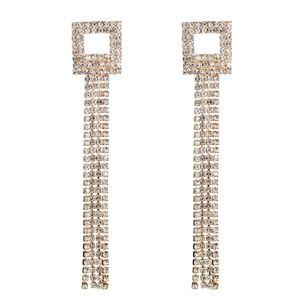 Новые модные квадратные ажурные серьги из сплава с длинной кисточкой | Украшения