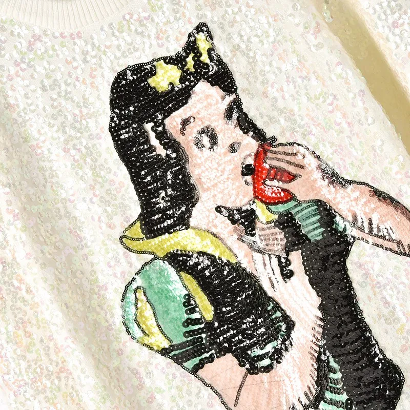 2018 осенне-зимний женский свитер с блестками Белоснежка узором вязаный длинным