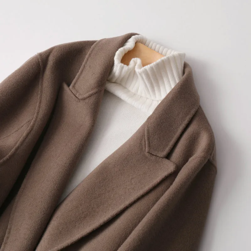 

High End Double Sided Cashmere Coat Women's 2020 Autumn And Winter New Style Waist Wide Loose Mid Length Woolen Coat Female C057