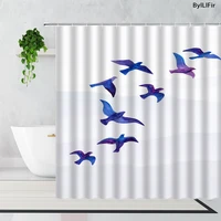 retro blue swallow white fabric shower curtain watercolor flowers and birds nordic art design bath curtains bathroom supplies