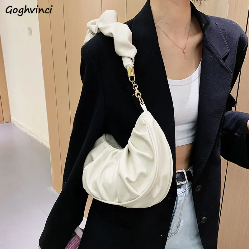 

5 Colors Shoulder Bags Women Pleated Underarm PU Leather Hobos Bag Elegant OL Texture Stylish Womens Cloud Handbags Ulzzang Chic
