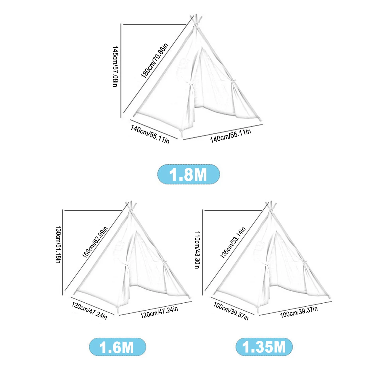 

1.35-1.8m Hairy ball Large Children's Foldable Teepee Tent Portable Indian Kids Tent Cotton Triangle Tent Baby Playhouse