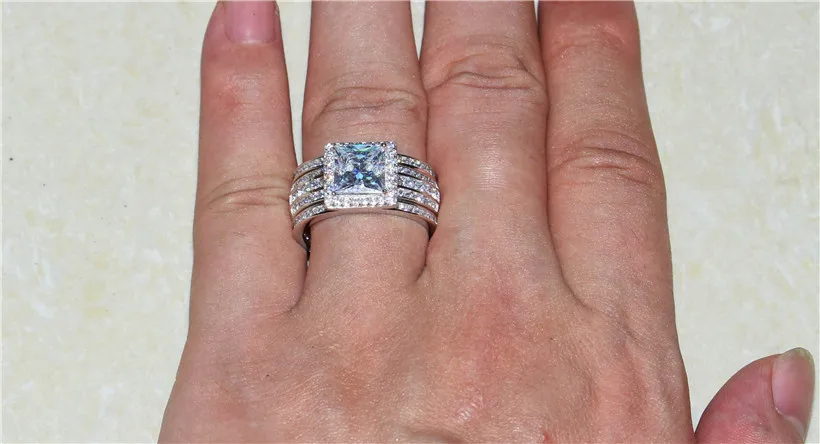 Комплект женских колец из серебра 925 пробы с имитацией бриллианта | Украшения и