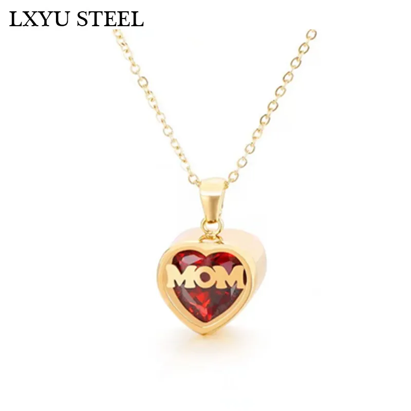 

Luxury Love Heart MoM Crystal Pendant Necklace Women Girl Lady Gold Color Necklace Choker Fashion Jewelry For Mother's Day Gift