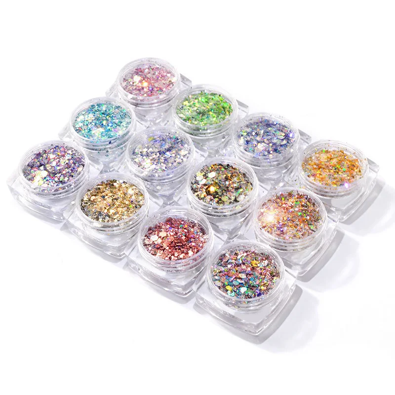 12-яркий сияющий светильник чесночный порошок ультра-тонкий блеск для ногтей