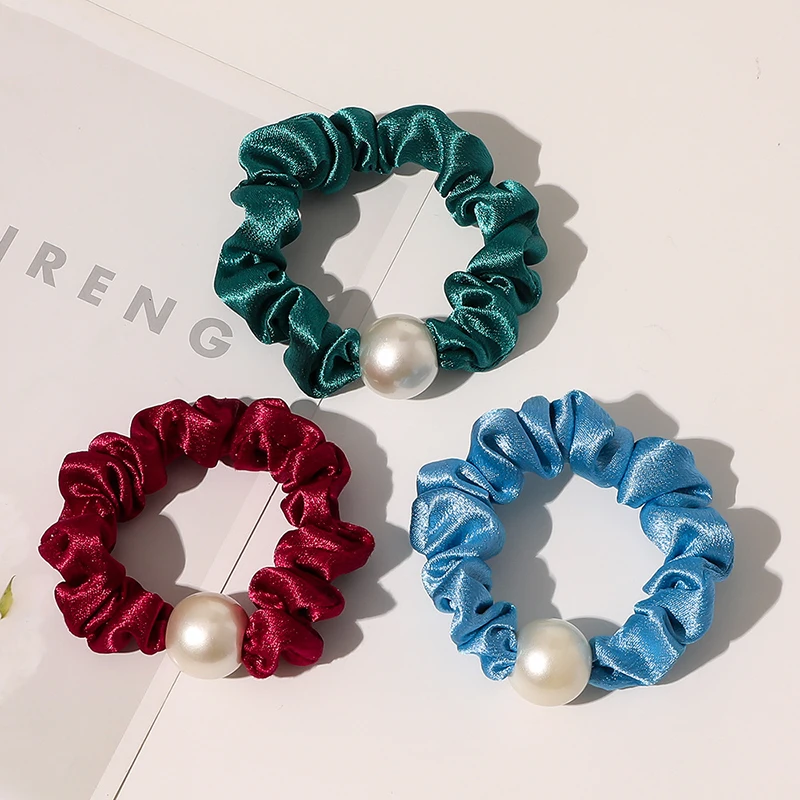 

1 Pc Satin Pearl Solid Color Hair Ties Scrunchie Elastic Hair Bands Women Luxury Soft Hair Accessories Ponytail Holder Hair Rope