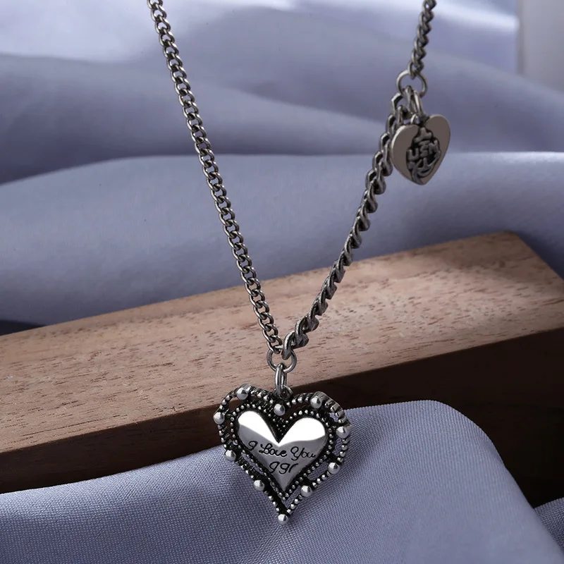 

925 Sterling Silver Vintage Necklace For Women Couples Heart Charm Elegant Party Jewelry dz599