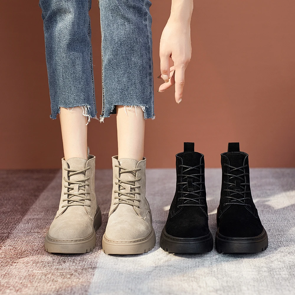 

Ankle Boots Suede Leather Women Flat platform Short Booties Fashion Genuine Leather Female Autumn Winter Boots
