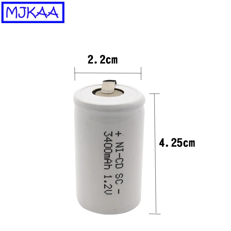 12 шт MJKAA SC 1,2 V перезаряжаемая батарея 3400mAh SC Sub C Ni-CD ячейка со сварочными вкладками для электрической дрели шуруповерт