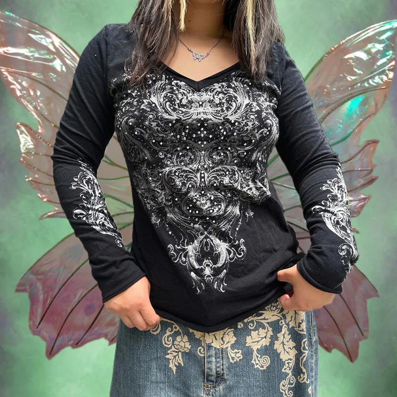 

Graphic Print Retro Grunge Fairycore Tshirts Streetwear Harajuku Vintage New Tops Aesthetic 2000s Cotton Outfits Cuteandpsycho