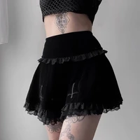 black velvet lace goth skirt women y2k a line high waist kawaii punk gothic grunge clothes dark academia aesthetic mini skirt