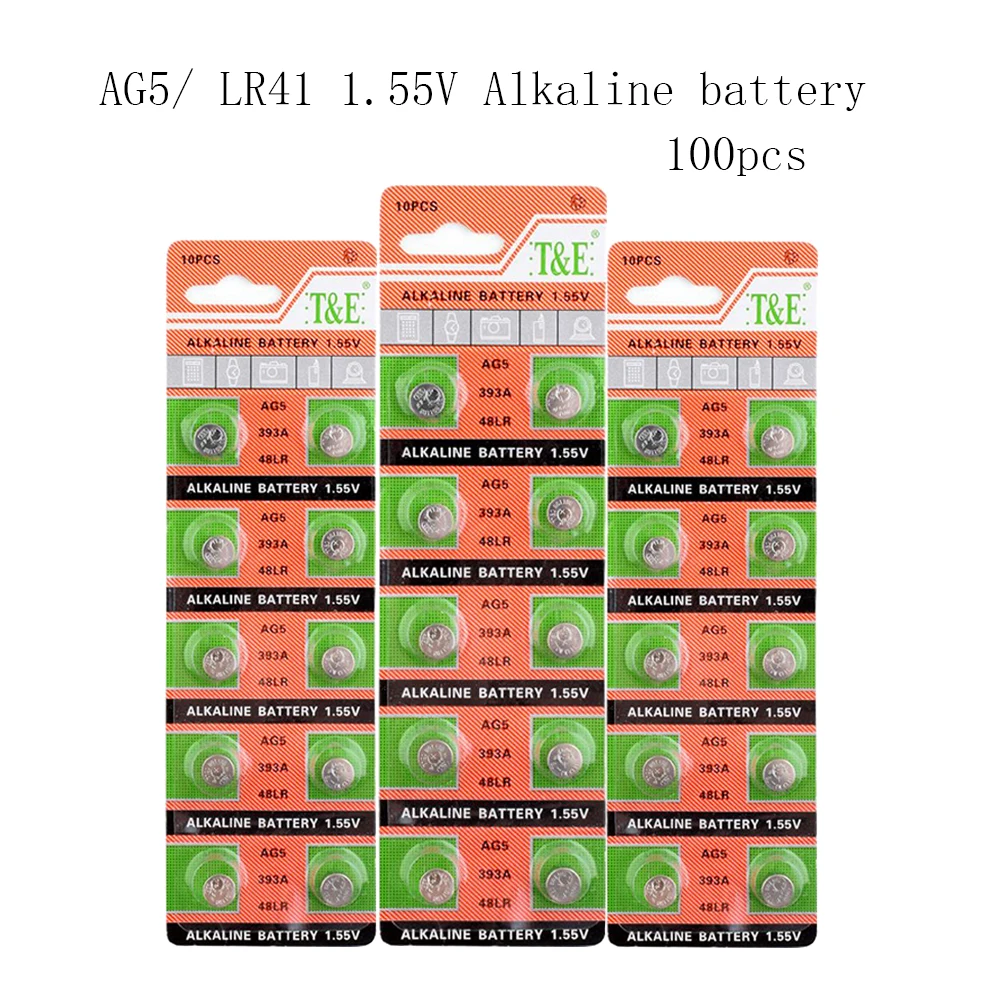 100 шт. AG5 AG 5 60 мА/ч, Щелочная батарейка-кнопка 1,55 V 393 LR754 SR754193 393A 48LR G5A сотовый батарейки-таблетки для мобильного часо-игрушки пульт дистанционного управления