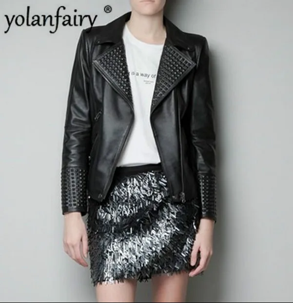 Женская короткая байкерская куртка из натуральной овечьей кожи KJ3153|Кожаные